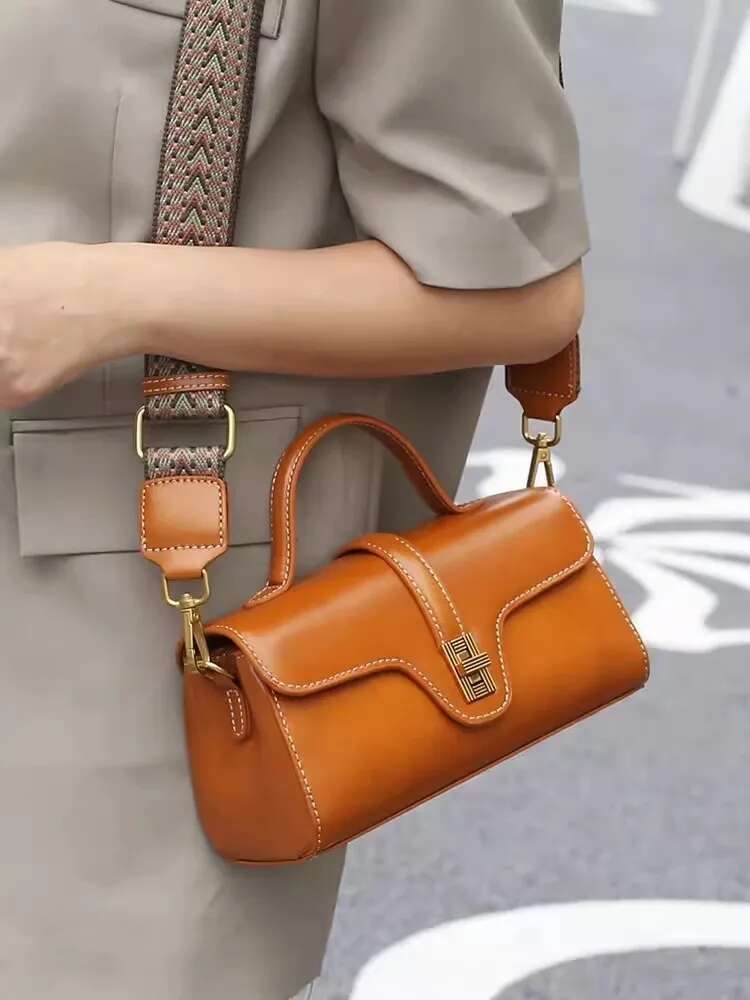 Genuine Leather Bag Women New Retro Design Tote Handbag Solid Color Office Ladies Hasp Single Crossbody Bags Fashion Satchels