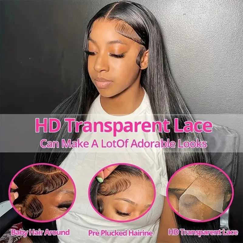 13x6 Straight HD Transparent Lace Frontal Human Hair Wigs 250 Density Pre PluCKed Hair 5X5 Glueless Human Hair Wigs W251107
