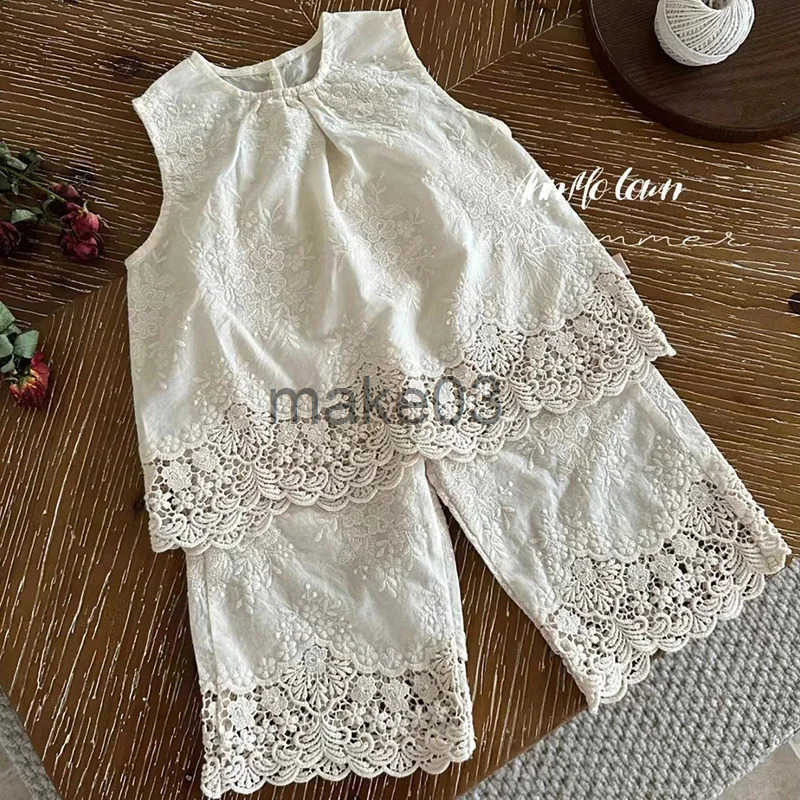 2024 new summer Korean style 2-7-year-old sleeveless cotton embroidered vest+shorts baby girl clothing set J250403