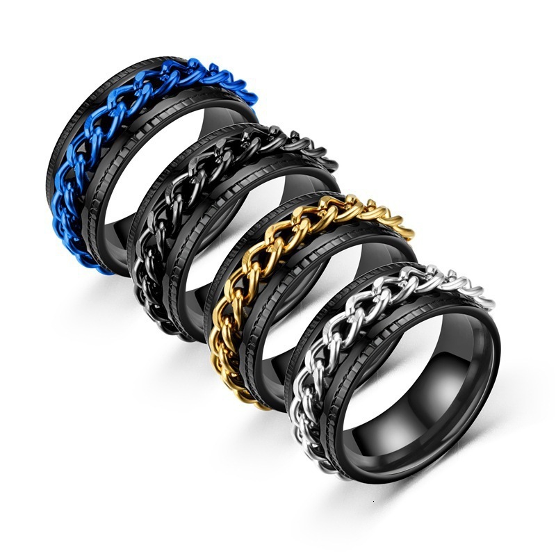 Tiktok the same type of rotatable chain titanium personality male double-layer embossed stainless steel bottle opener ring