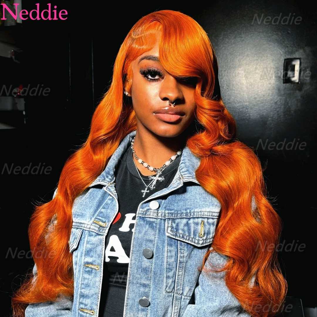 Neddie 13x6 Hd Lace Frontal Orange Ginger Human Hair Wig Body Wave Lace Front Wigs for Women Loose Wave Colored Wigs Brazilian W251107