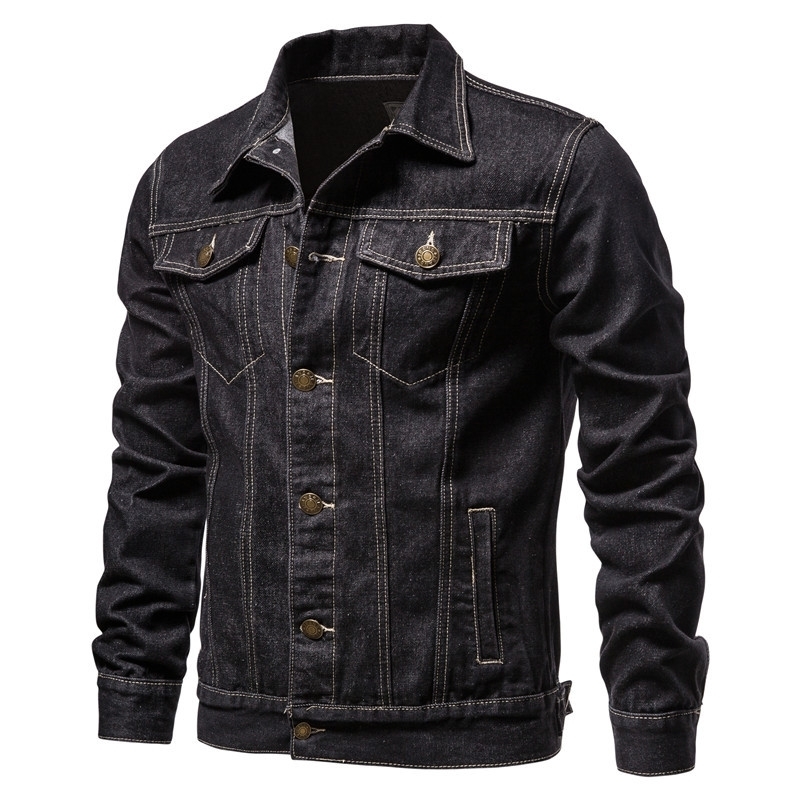Autumn Mens Solid Denim Jacket Fashion Motorcycle Retro Jeans Slim Fit Cotton Casual Black 250313