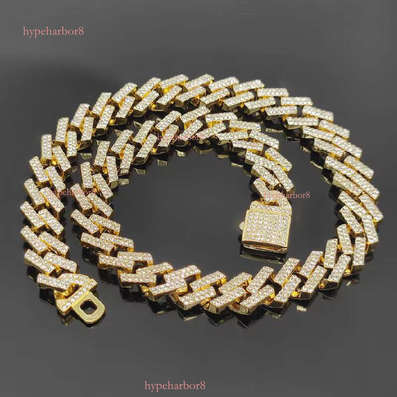 14mm width hip trendy ice necklace dia two tone fork shaped Cuban chain