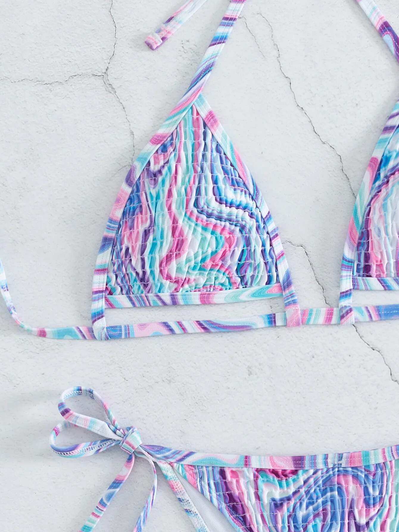 Dongdumaoyi Sexy Pleate Gradient Micro Bikini Set Women Halter Cut Out Push Up Bra Tie Side Thong Swimwear Beach Bathing Suit Swimsuit
