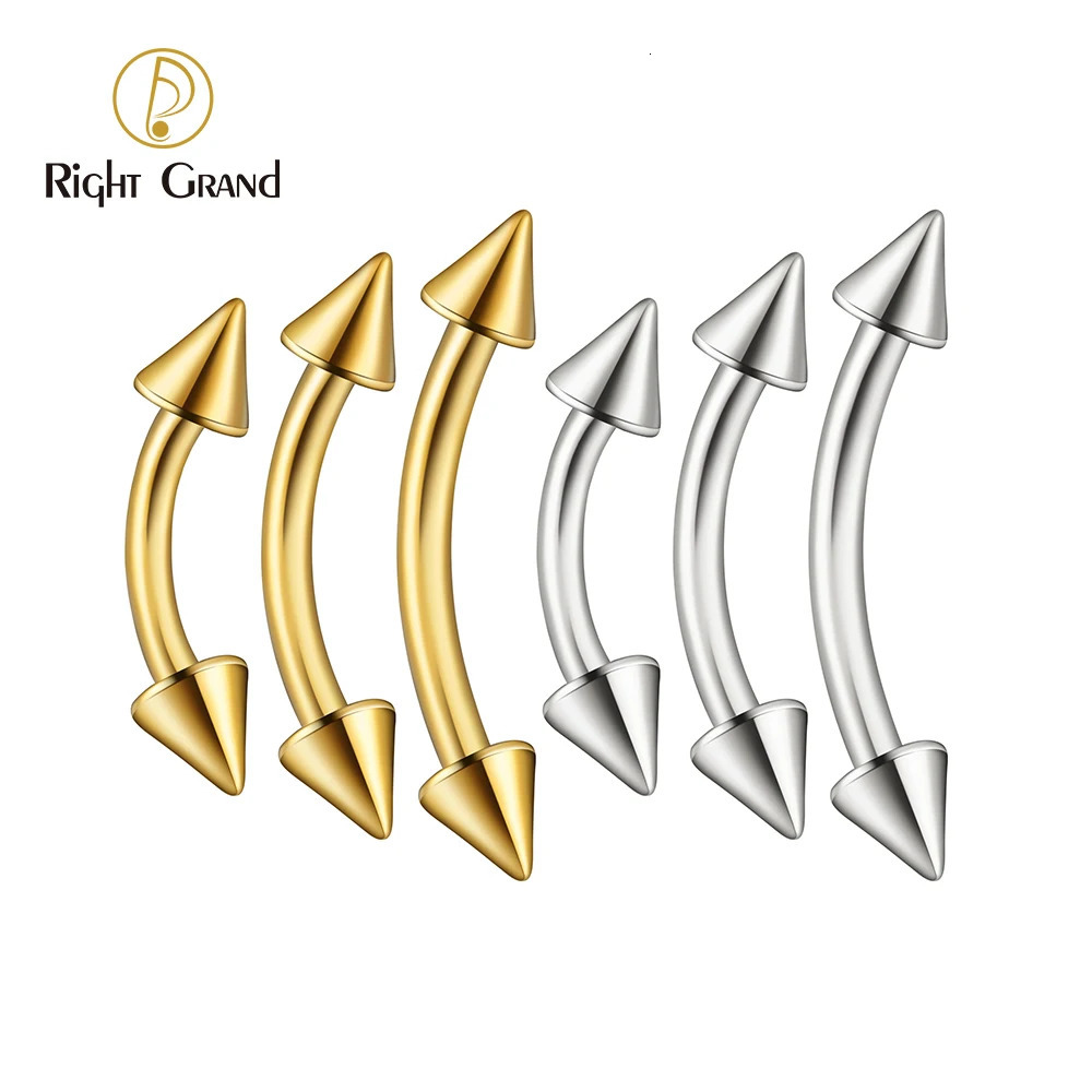 5pcs/lot Right Grand ASTM 36 16G Curved Barbell Eyebrow Ring with Spikes Cartilage Forward Helix Conch Rook Earring 250403