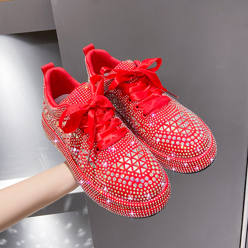 Autumn Water Diamond Thick Bottom Shining Crystal Sports Shoes Luxury Designer Shoes Trendy Casual Flat Shoes High quality sequined casual shoes zapat