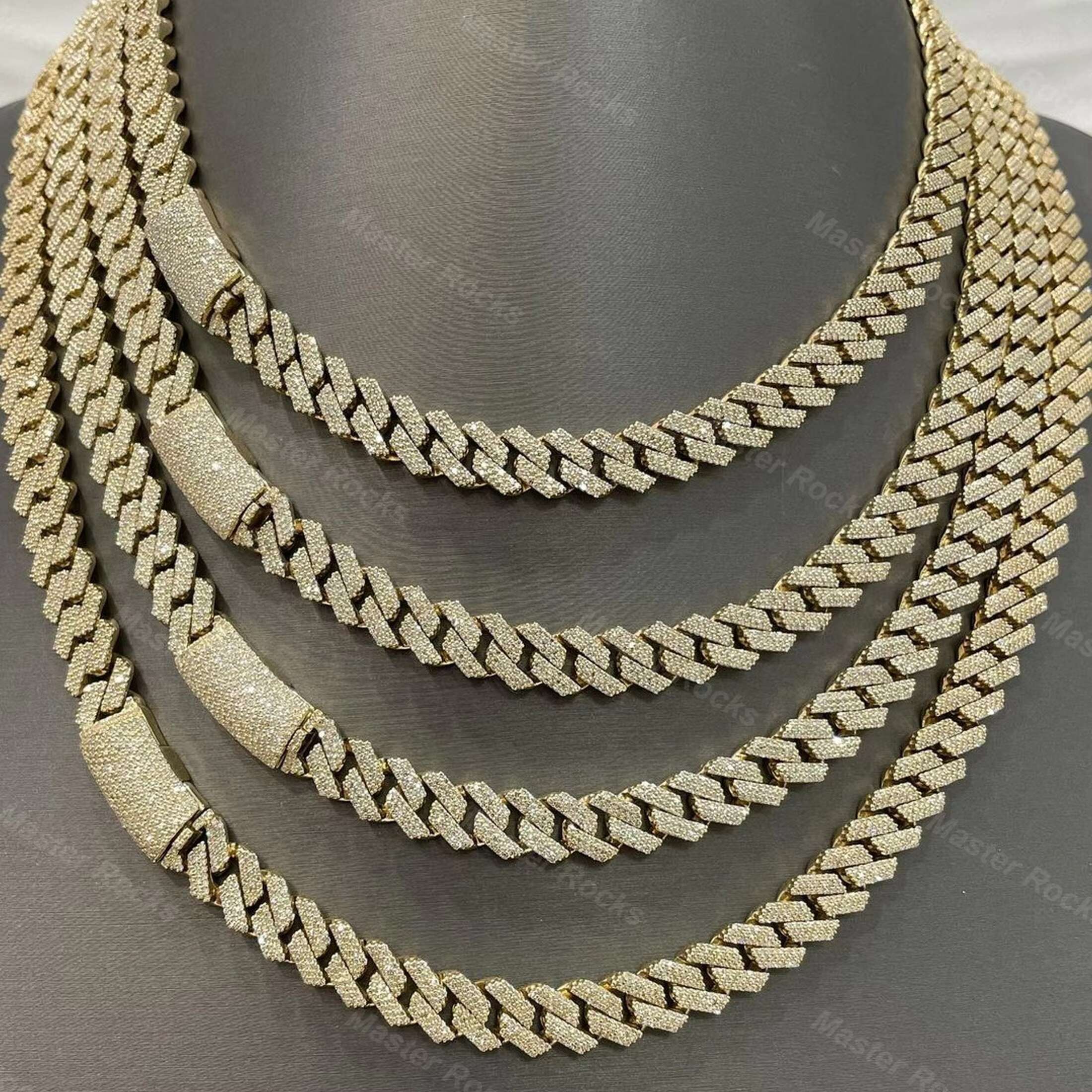High Quality Sterling Silver Cuban Necklace 15mm 3 Rows Hip Hop Miami Cuban Link Chain VVS Moissanite Diamond