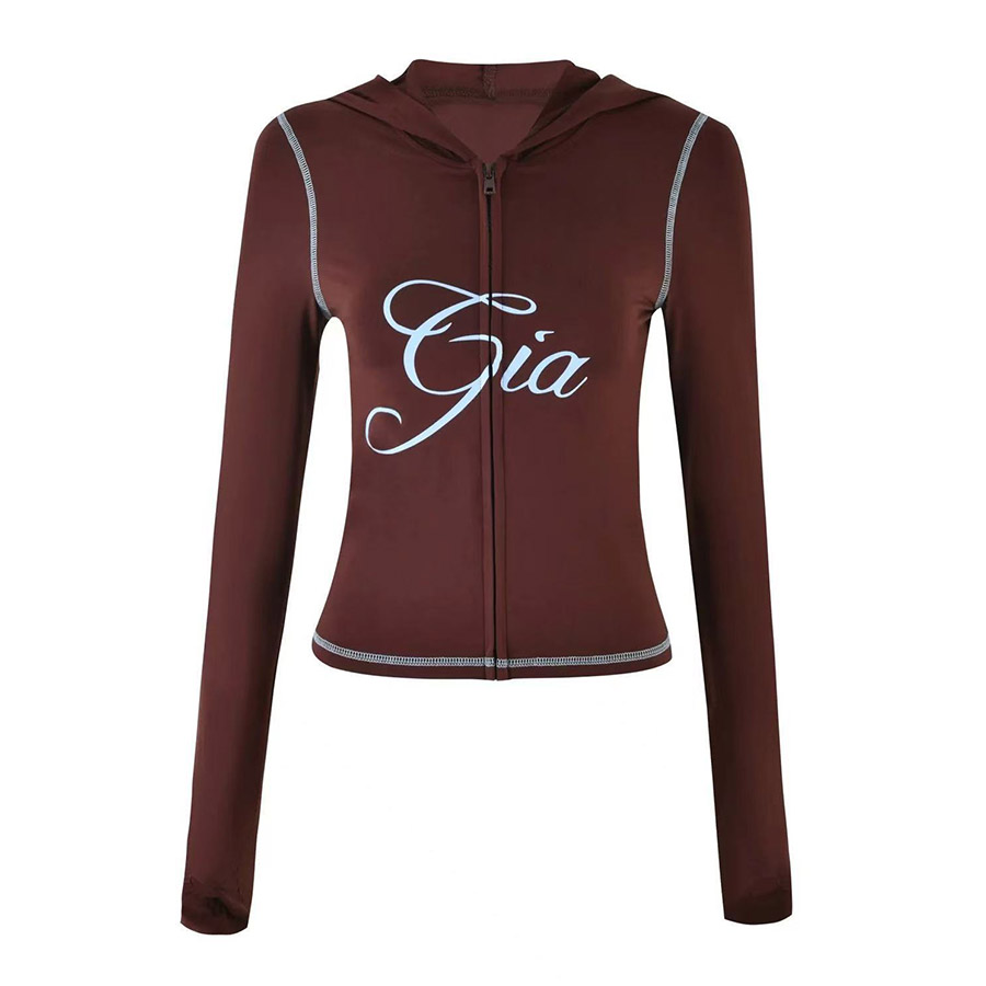 Women's Two Piece Pants IAMGIA Set Letter Logo Elastic Thin Print Slim Fit Hoodie Short Jacket Top Long Training Fitness Suit