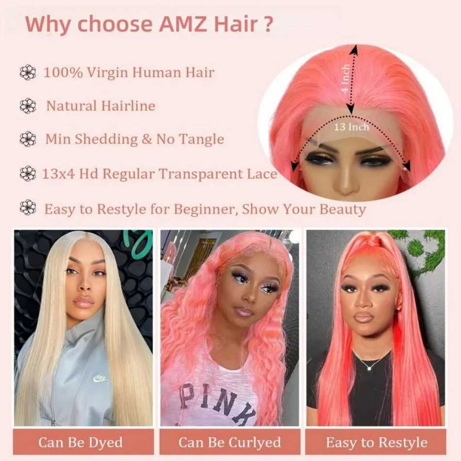 Pink Wigs Straight Human Hair Wigs 13X6 Hd Lace Frontal Wig 250 Density Body Wave Lace Front Wigs Colored Brazilian Hair 30 Inch W251107