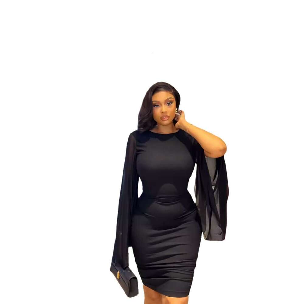 Cross-Border Women's Fashion 2025 Autumn New Solid Color Round Neck Flared Sleeve Sexy Backless Bodycon Dress