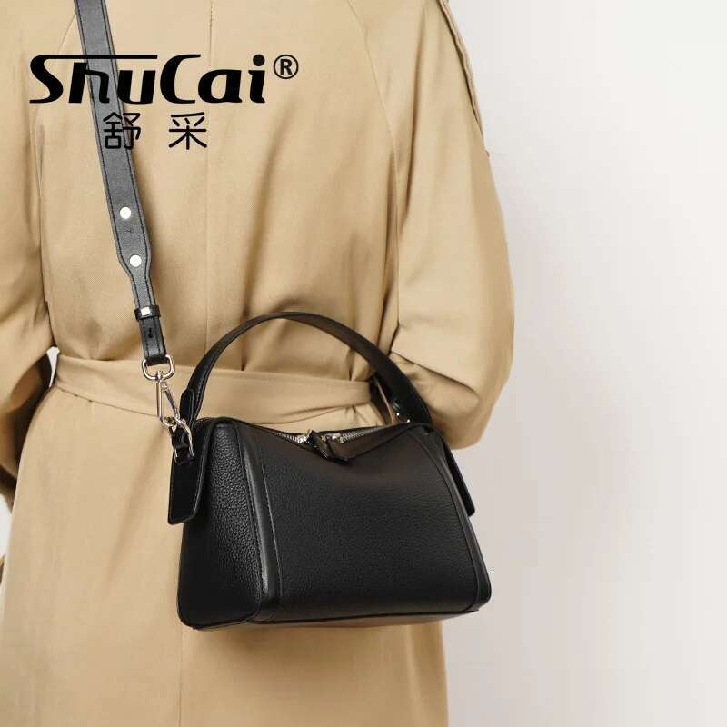 Genuine Leather Head Layer Boston Bag Simple Texture Cowhide Shoulder Crossbody Designer Bags Lurxry For Women Niche New