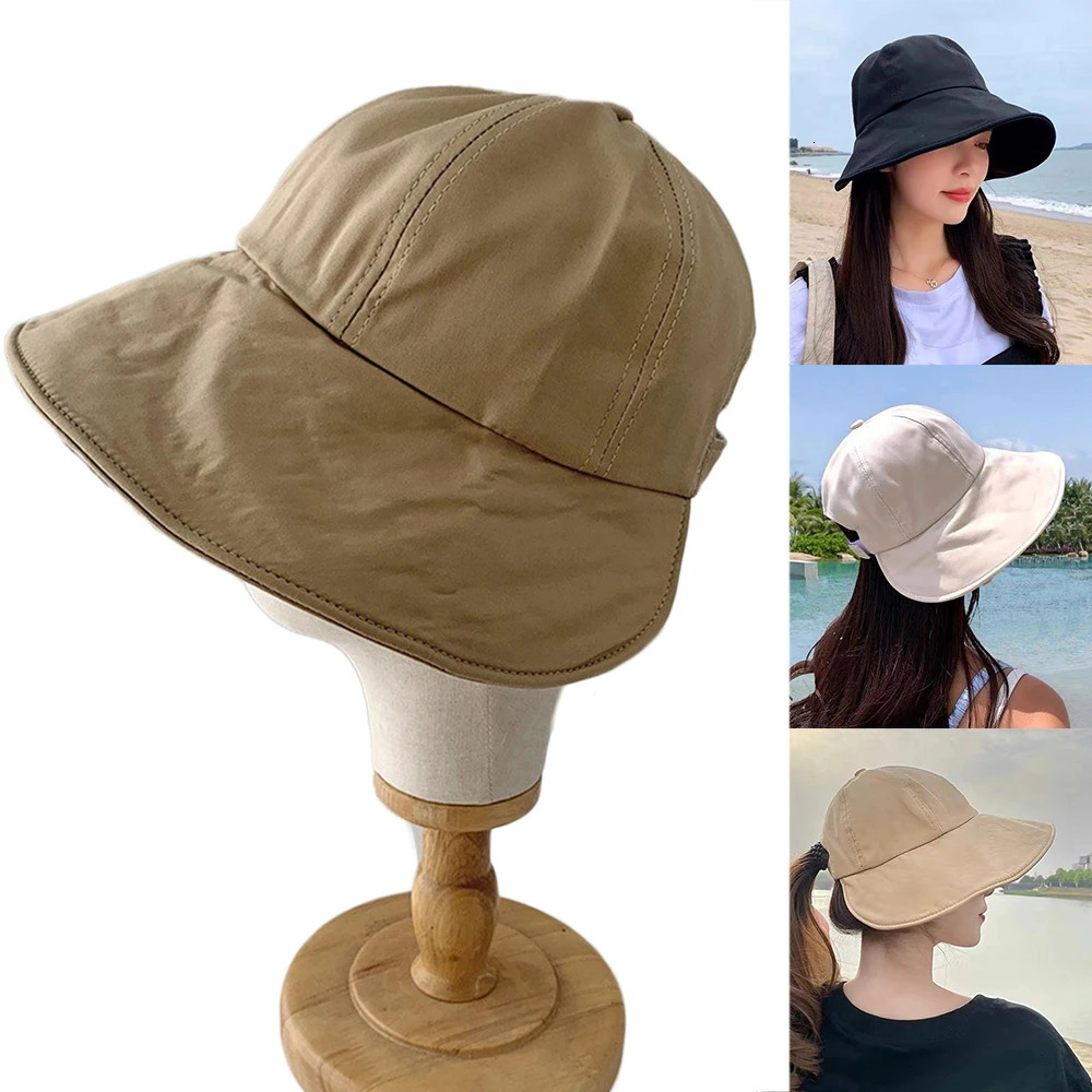 Brim Sun Hat Summer Sunscreen Bucket Fishermans UV Protective Foldable Straw Tail Braid Outdoor 250326