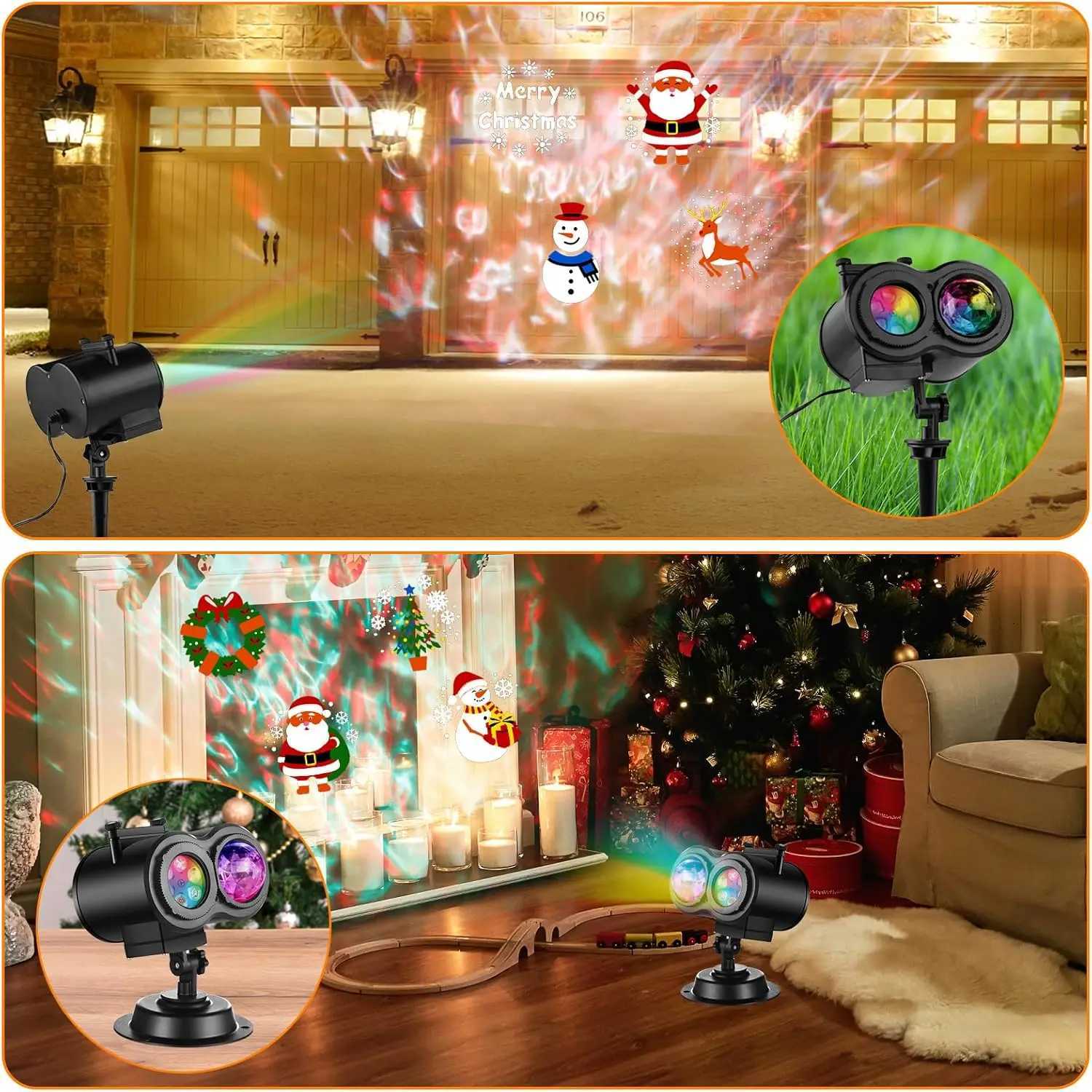 Halloween Christmas Projector Lights Outdoor 16 HD Slides 2 in 1 Water Wave Lamp with Color Patterns Timer Remote for Party W251107