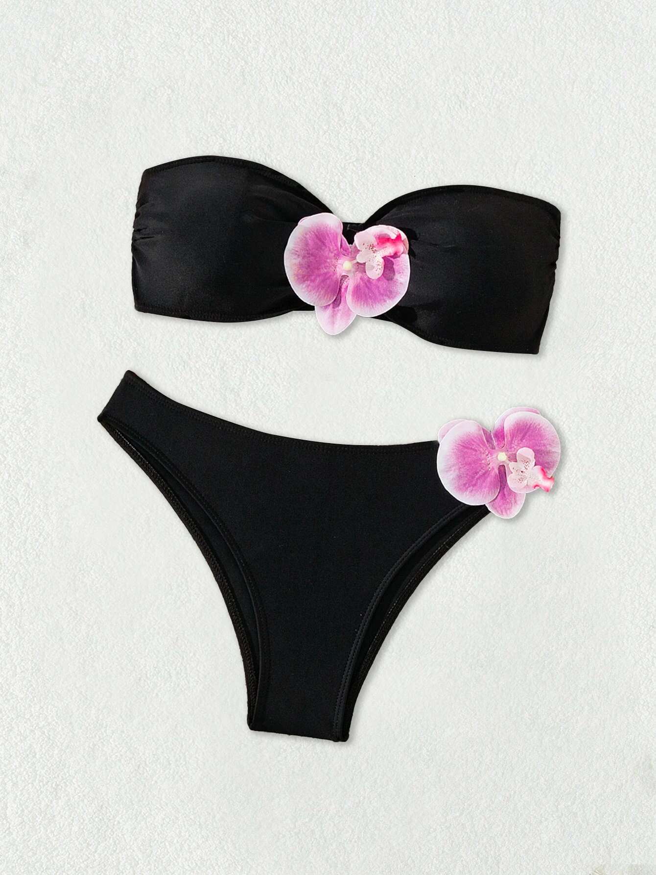 Dongdumaoyi Sexy Black D Floral Designer Bikinis Sets Women Bandeau Push Up High Waist Swimwear Summer Bathing Suit Two Piece Swimsuit