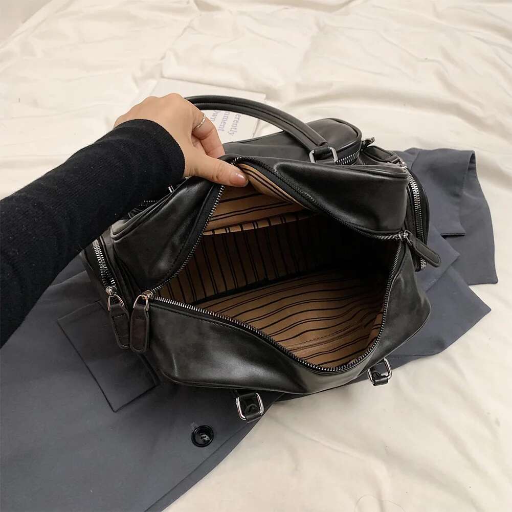 2024 New Large Capacity Travel Handbag Women's Solid Shoulder Bag Multi-Pockets Tote PU Leather Underarm Commuter Bags