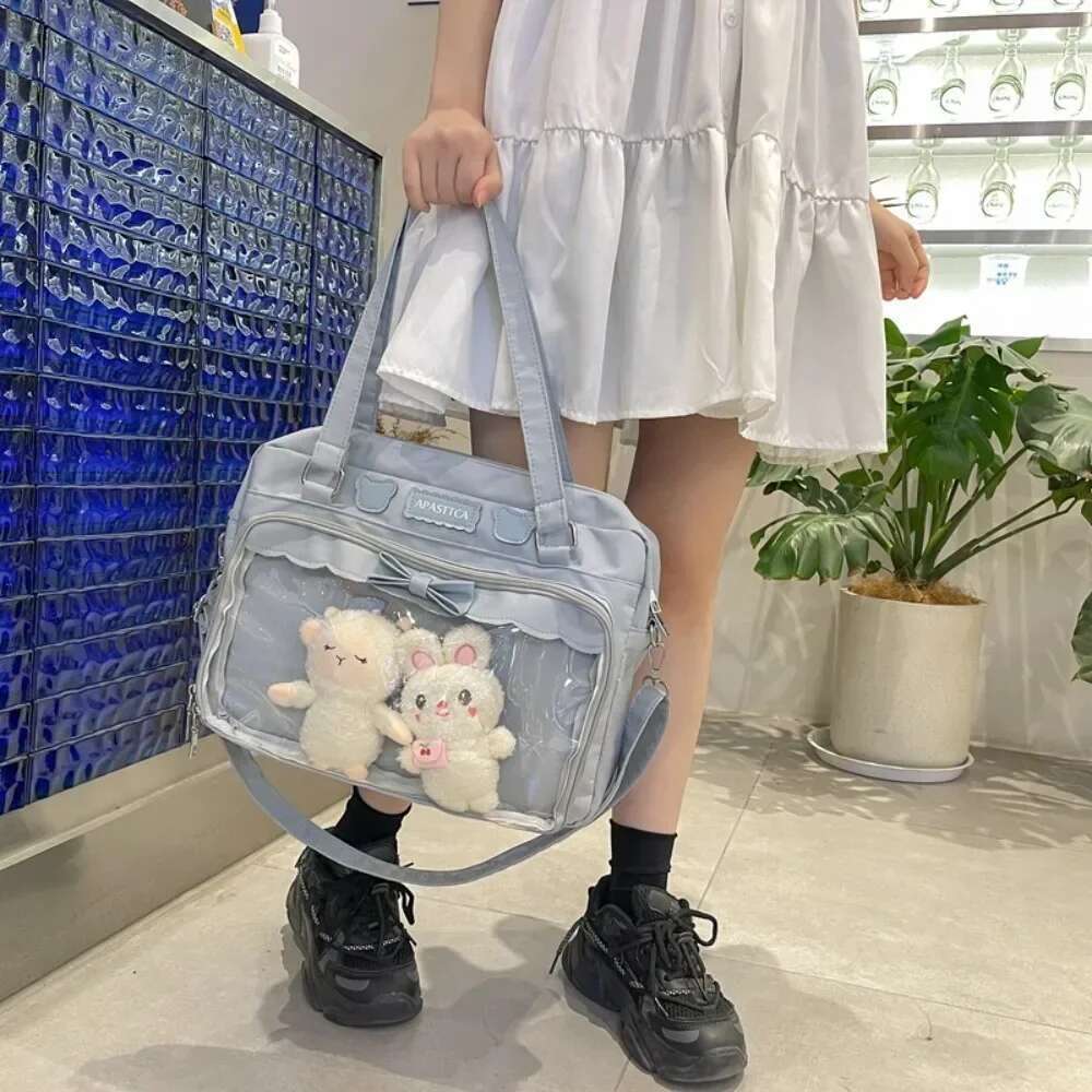 Transparent Japanese Cute Canvas Itabag Fashion Girls One Shoulder Student Personality Crossbody with Badge Doll Ita Bag
