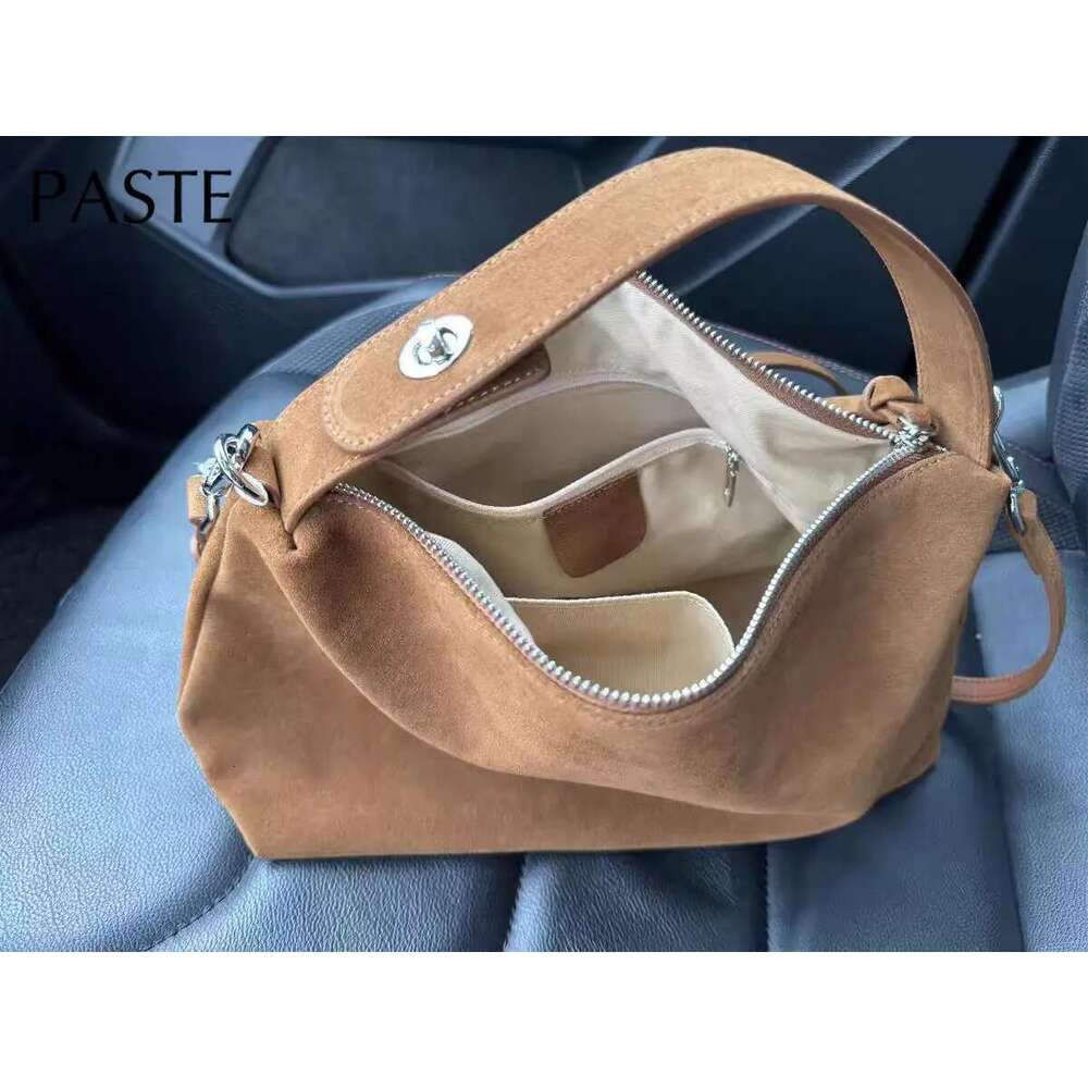 Simple Autumn Winter Colletion Grey Brown Roomy Big Boston Tote Soft Matte Suede Cow Leather Women's Handbag Shoulder Bag