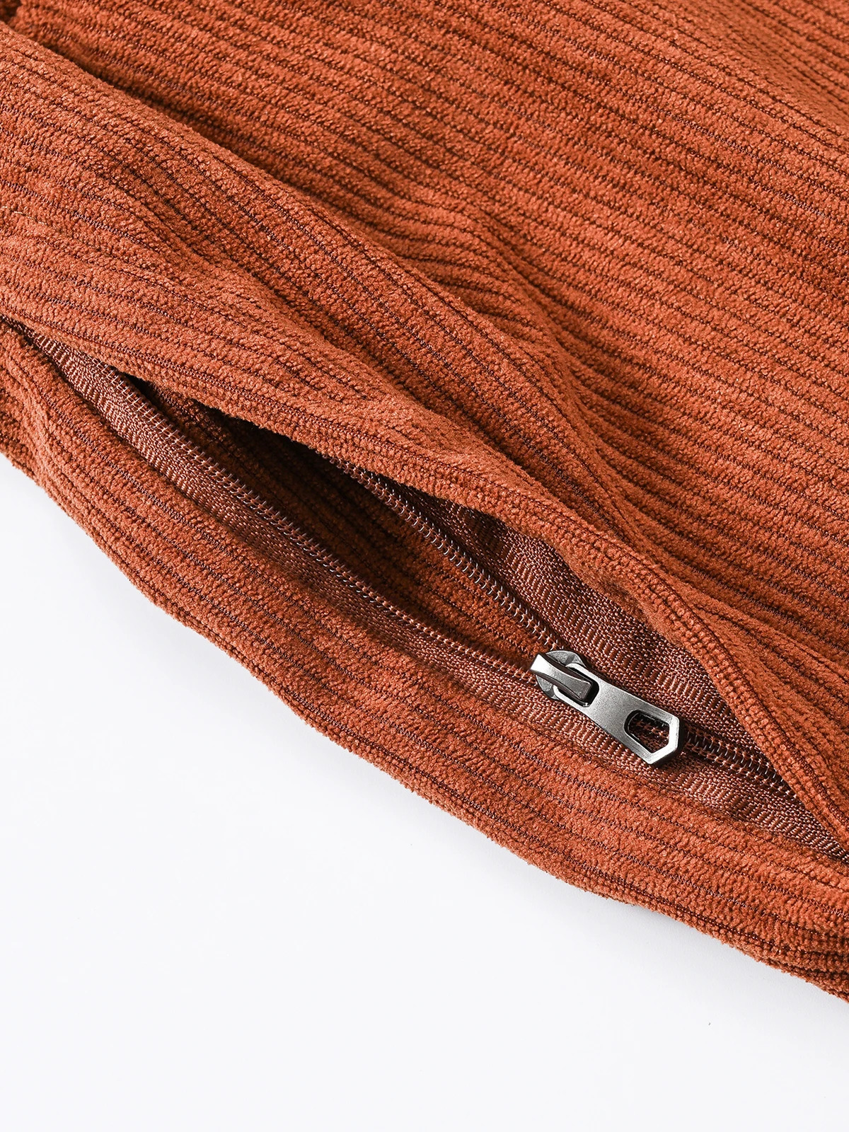 Mens casual sports shorts solid color Corduroy drawstring zipper pocket 250313