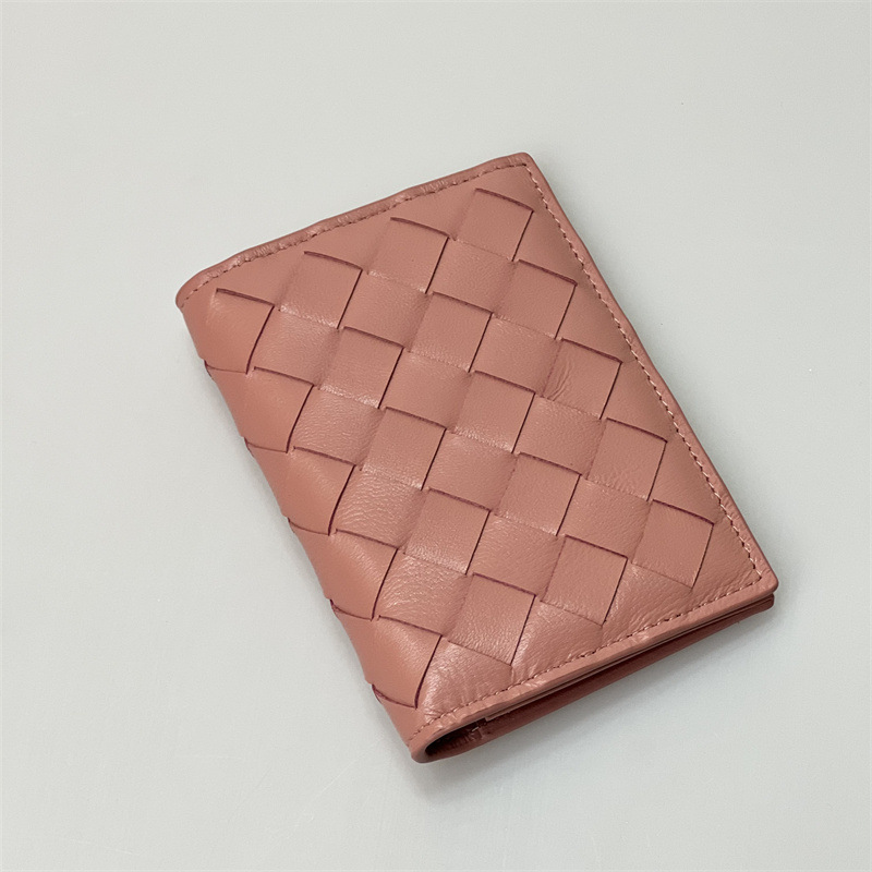 2025 Hand-woven genuine leather wallet foldable coin purse card holder rhombus-patterned sheepskin business fashion card holder and card sleeve