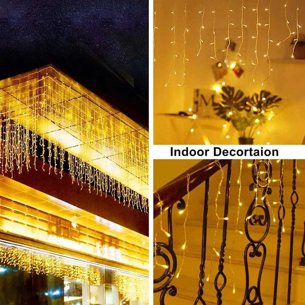 Street Garland On The House Christmas Decorations Ornaments LED Festoon Icicle Curtain Light Droop 05/06/07M EU Plug New Year W251107