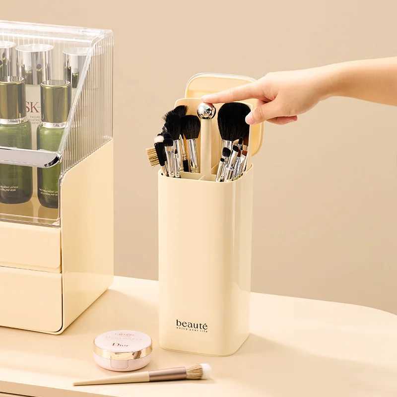 Automatic Lifting Makeup Brush Organizer Four Grid Storage Cosmetic Tools eyeliner eyebrow pencil dust-proof brush bucket J251115