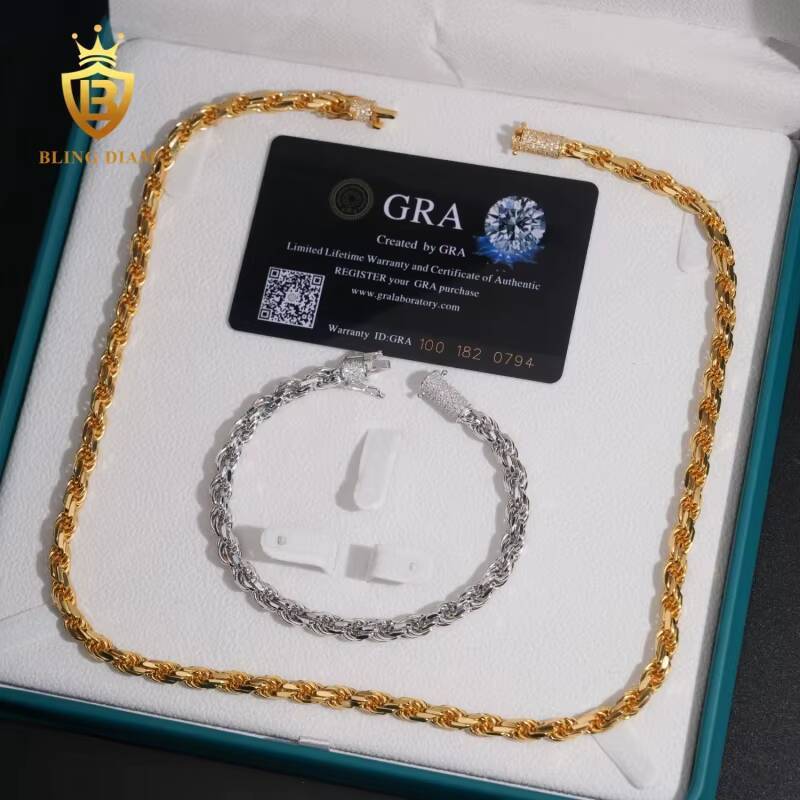 Hot Sale Pass Diamond Tester Hip Hop with GRA VVS Moissanite Iced Out Jewelry 925 Silver Cuban Link Chain Necklace Bracelet Men
