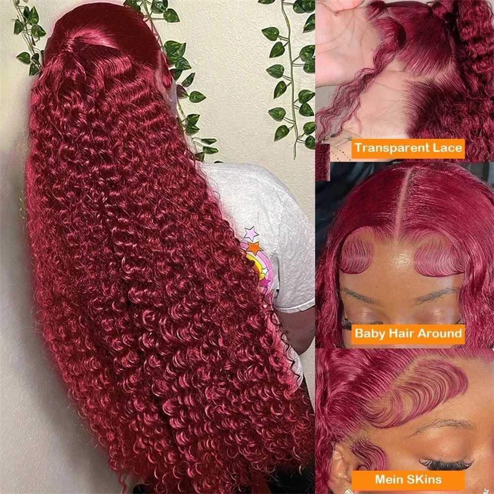 99J Burgundy 13x6 Hd Lace Frontal Human Hair Wig 30inch Red Colored Curly Wigs 13x4 Hd Lace Water Deep Wave Frontal Wig Prepluck W251107