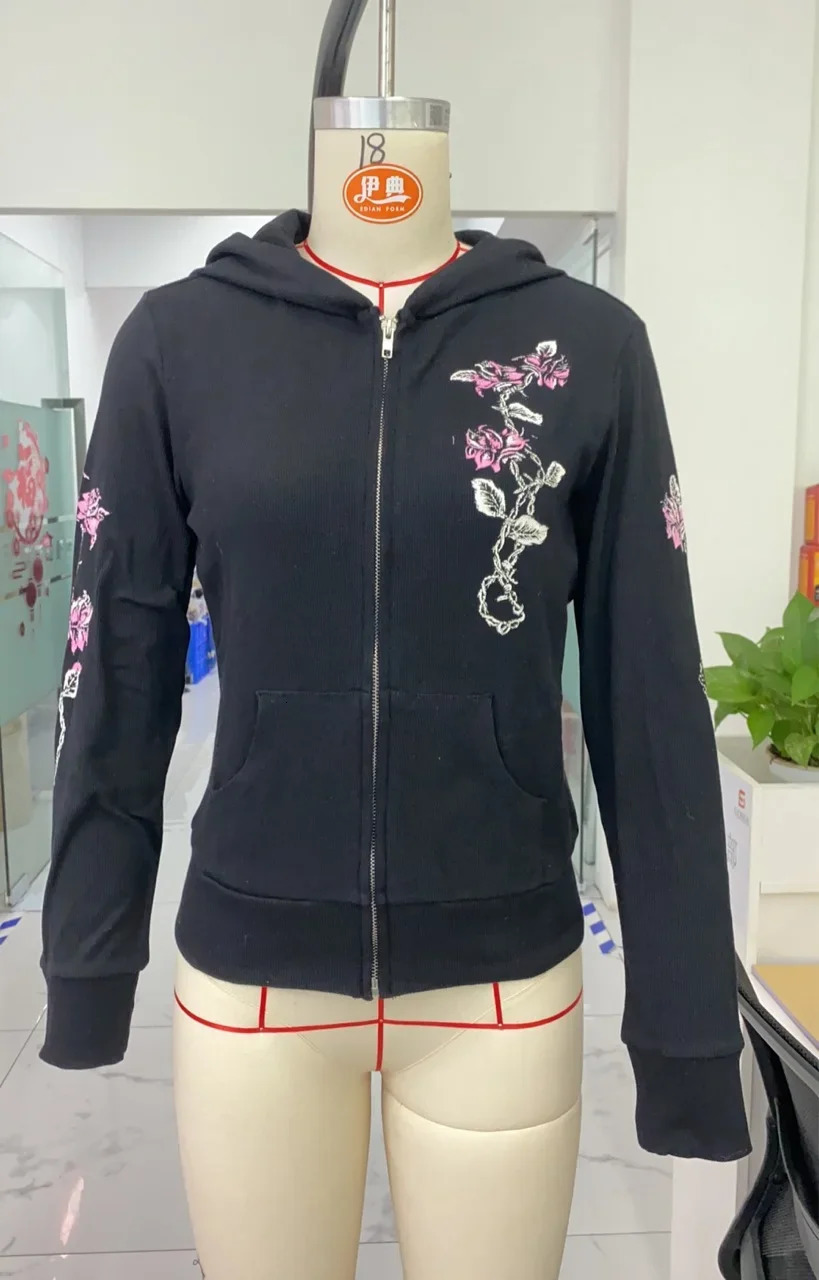 Womens Autumn y2k Fairycore Grunge Long Sleeve Sweatshirt Graphic Print Zipper Slim Fits Hoodie EGirls Gothic Coat 250403
