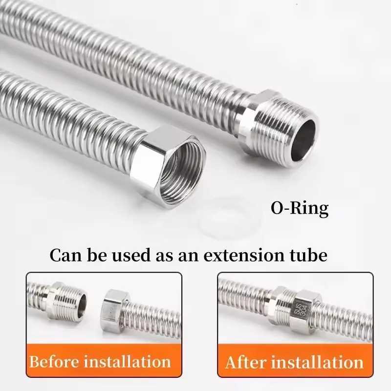1PC 20/40/60/80/100/150/200cm G1/2 Inch M Fem Connector Cold Hot Water Hose SUS304 Faucet Connection Tube Corrugated Pipe Y251107