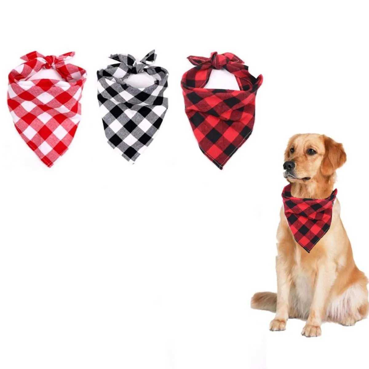 High Quality Classic red and black checkered pet dog bandage Kerchief pet dog accessories pet collar scarf Saliva dog towel T250407
