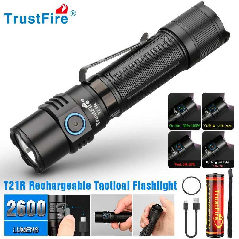 Trustfire T21R Tactical Led Flashlights 2600LM Type C USB Rechargeable 21700 Powerful Outdoor Lighting High Power Lanterns TorchW251106