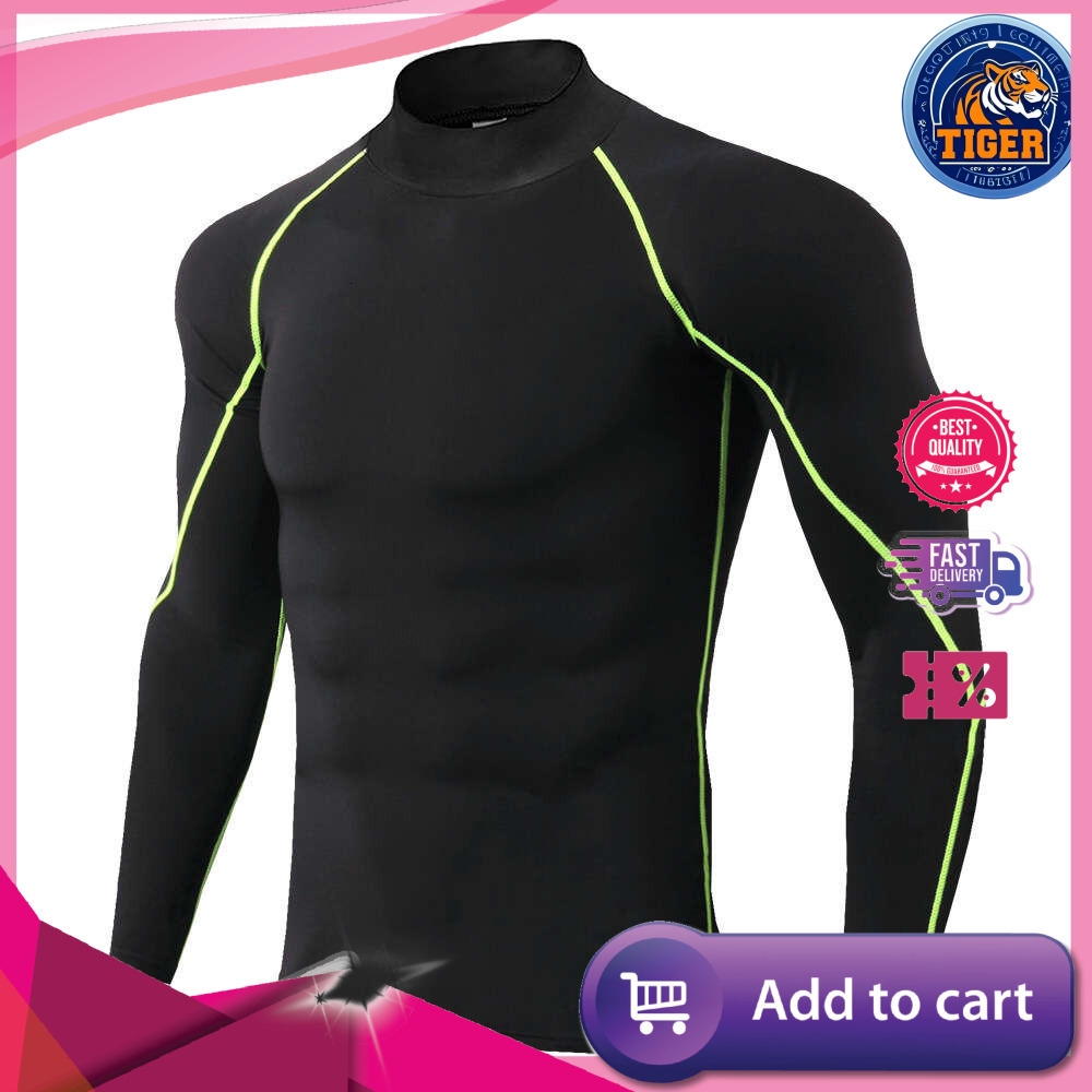 Ddmytiger Men S High Neck Fiess PRO Sports Running Long Sleeved T Shirt Autumn And Winter Elastic Quick Drying Standing Collar Sweater H