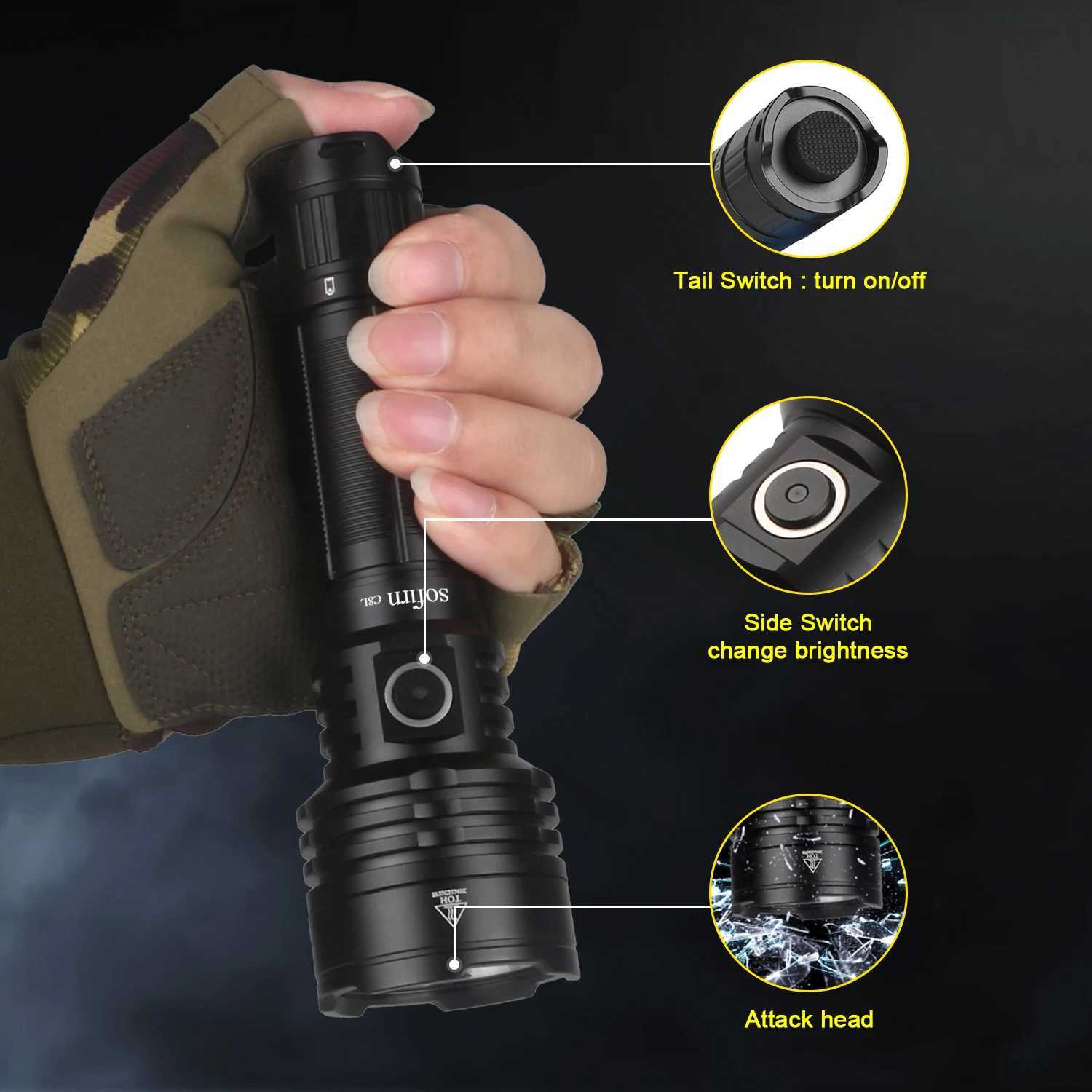 Sofirn C8L 21700 3100lm Flashlight Powerful Tactical USB-C Rechargeable XHP50D HI LED Torch EDC Outdoor Hunting LanternW251106