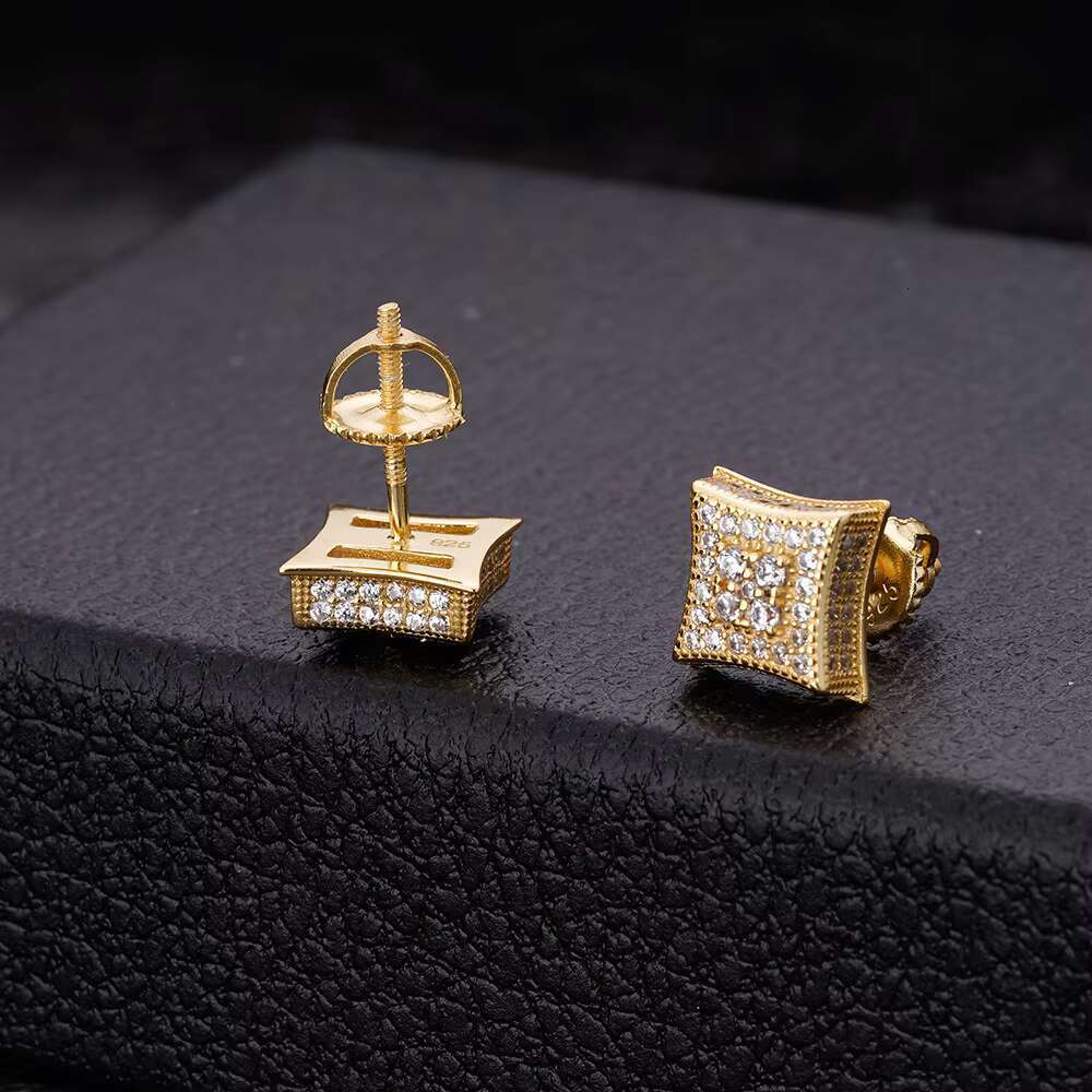 Hip Hop Fine Jewelry Large Gold Finished square Diamond Zircon Crystal Stud Earrings for Men