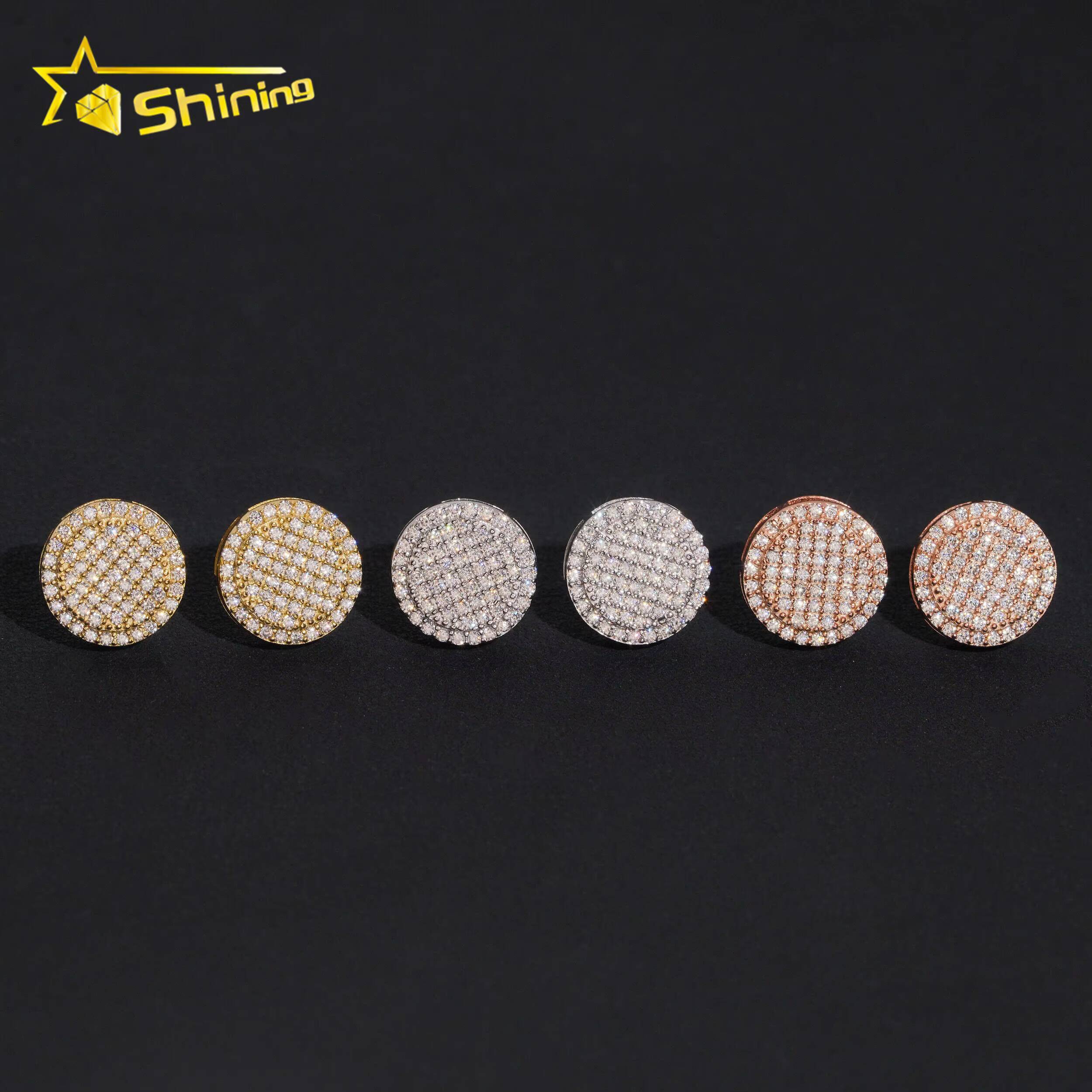 Pass Diamond Test 12mm Mens Earring Gold Plated 925 Sterling Silver Iced Out VVS Diamond Moissanite Screw Back Stud Earrings