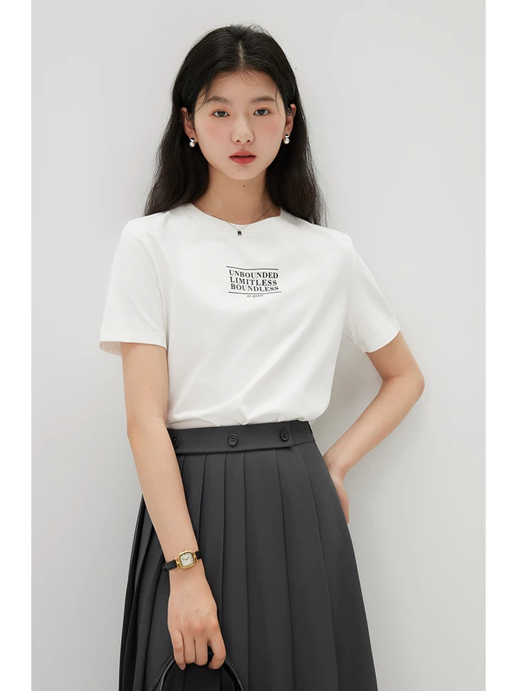 ZIQIAO full matching style letter short sleeved womens Tshirt springsummer round neck top 250407