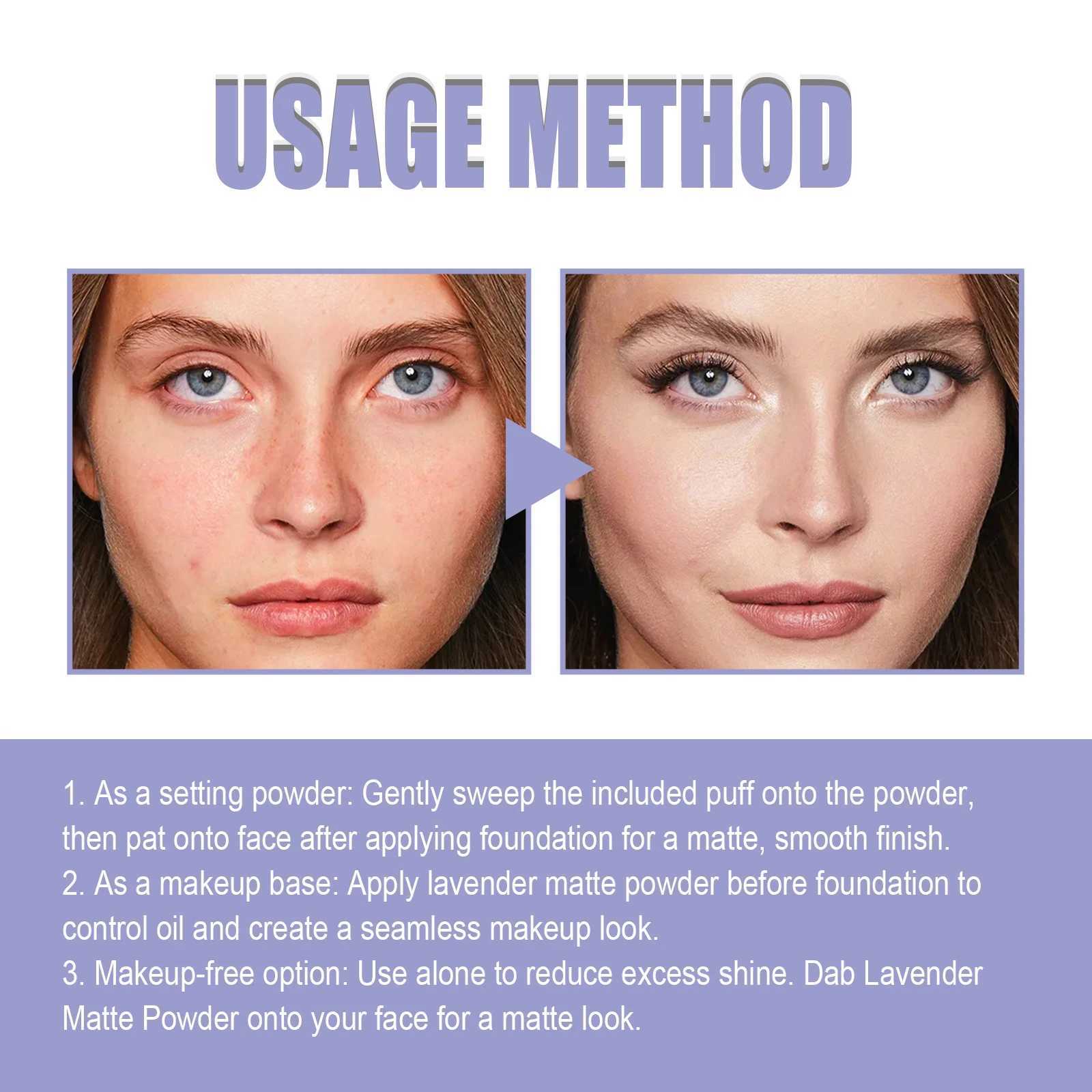 Lavender matte powder oil control set powder waterproof smooth makeup foundation make-up powder with puff loose set powderXJ250407