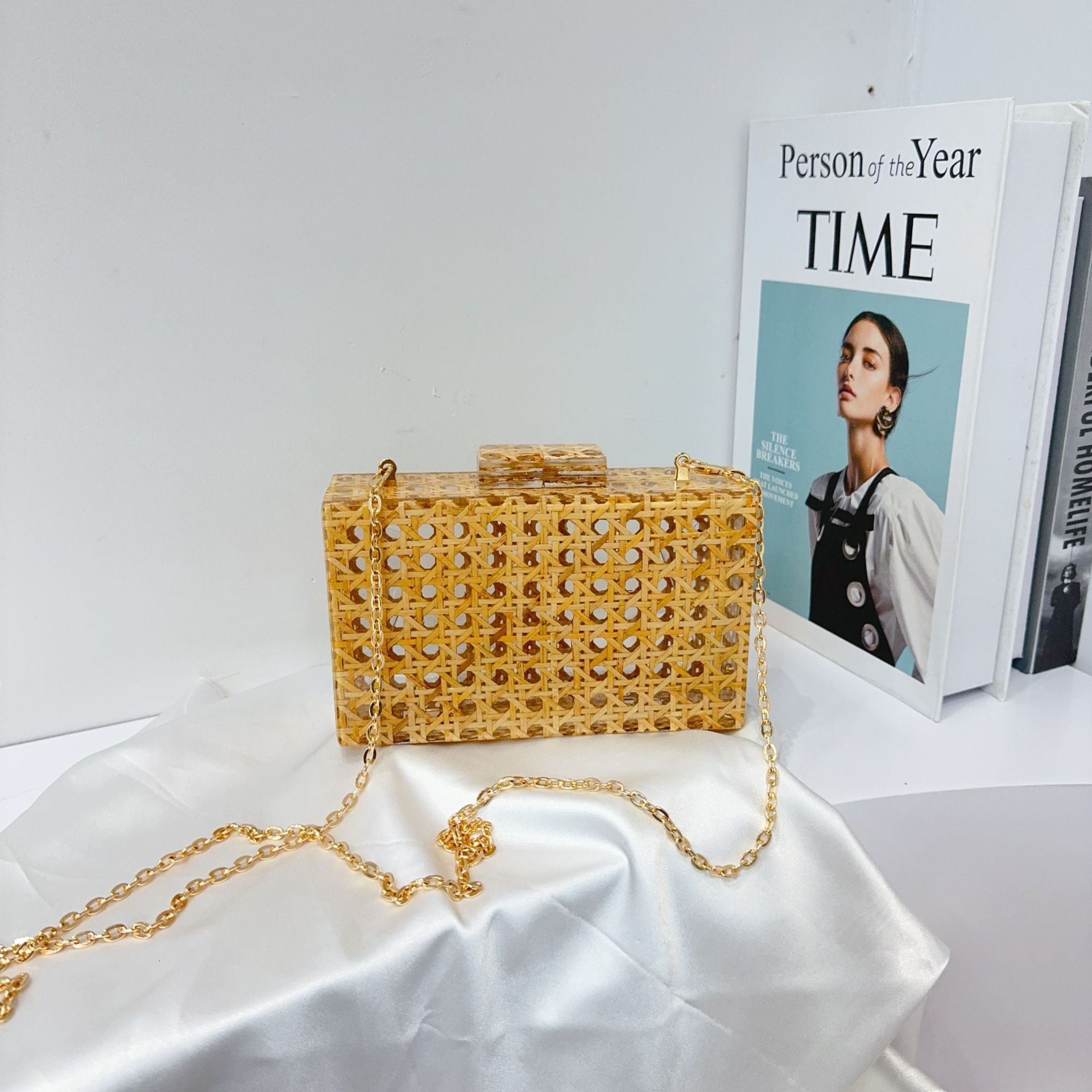 Women Rattan Acrylic Box Cane Evening Clutch Wedding Party Purses Summer Wicker Handbags Designer High Quality Woman's Bag