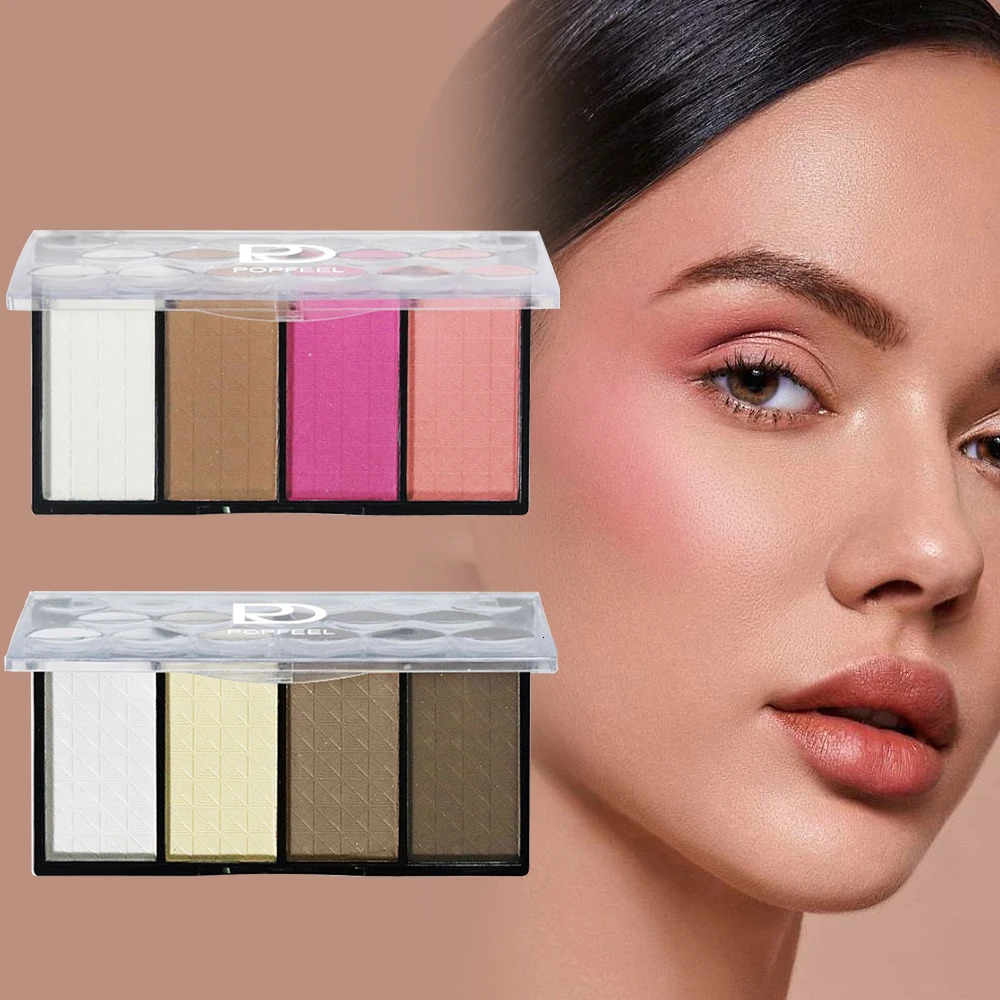 POPFEEL powder blusher and colored palette with brush highlighted contour makeup durable bold light weight 250325