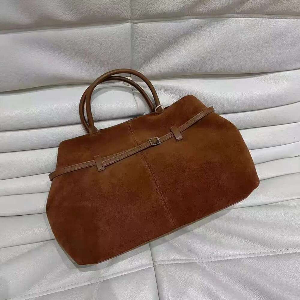 Hot Sale Russia Large Capacity Winter Travel Tote Matte Suede Cow Leather Women's Handbag Camel Coffee Color Shoulder Bag