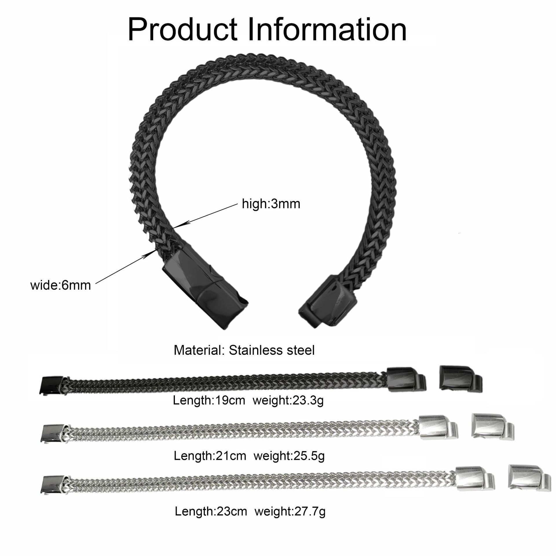 Wind hip-hop men's simple trendy front and back stainless steel three section magnetic buckle woven bracelet
