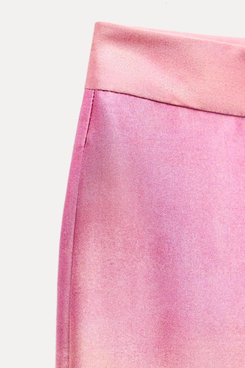 ZBZA Womens Tie Dye Printed Shirt and Pants Set Flip Collar Long Sleeve Satin High Waist Wide Leg Silk Autumn 250313