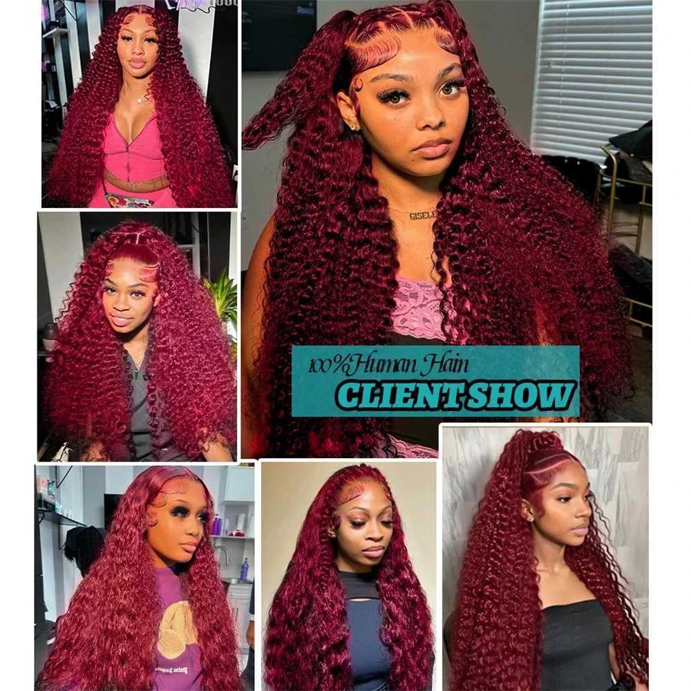 99J Burgundy 13x6 Hd Lace Frontal Human Hair Wig 30inch Red Colored Curly Wigs 13x4 Hd Lace Water Deep Wave Frontal Wig Prepluck W251107