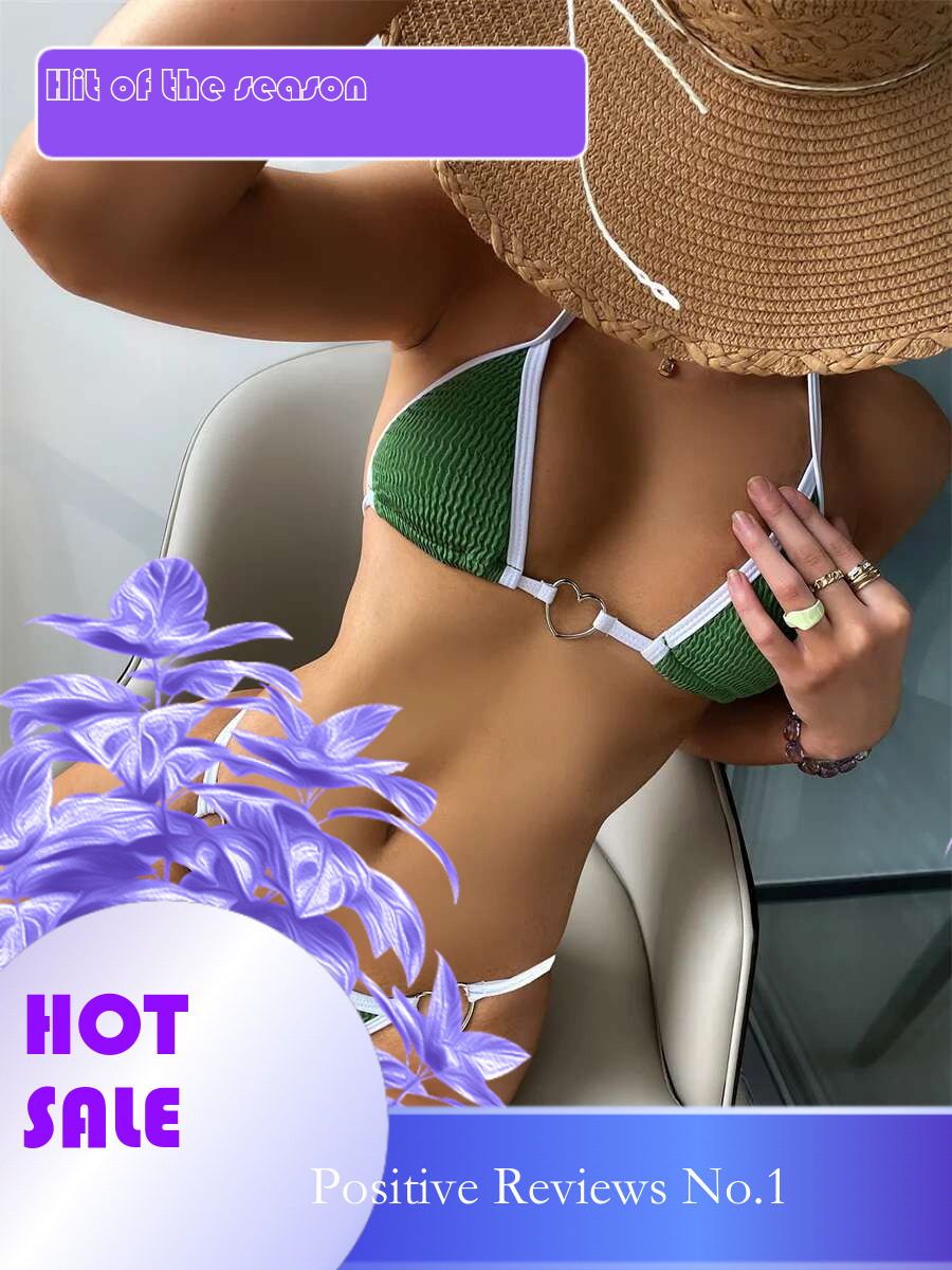 Dongdumaoyi Sexy Green Micro Bikini Mujer Women Ring Linked Push Up Pleate Mini Swimwear Brazilian Cut Out Bathing Suit Thong Swimsuit