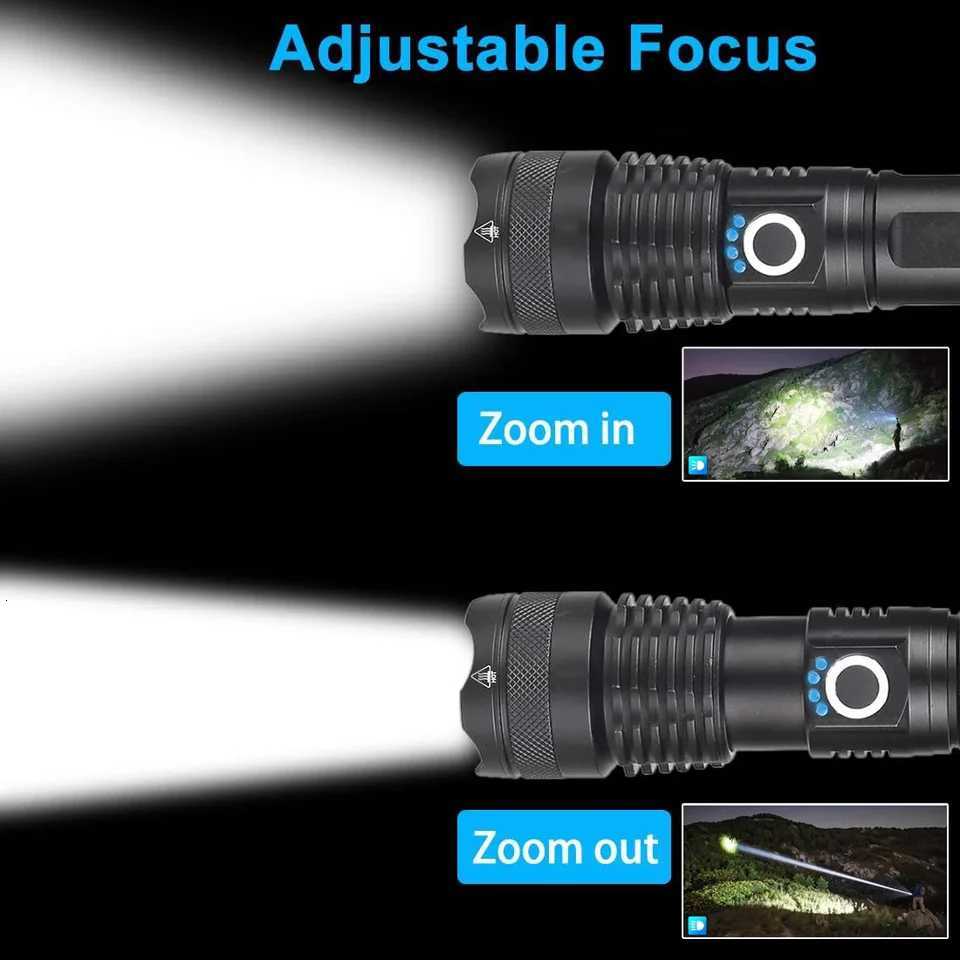 High Power Aluminum Alloy USB Rechargeable LED Flashlight with Zoomable Torch Lamp Built-in 18650 Battery for CampingW251106