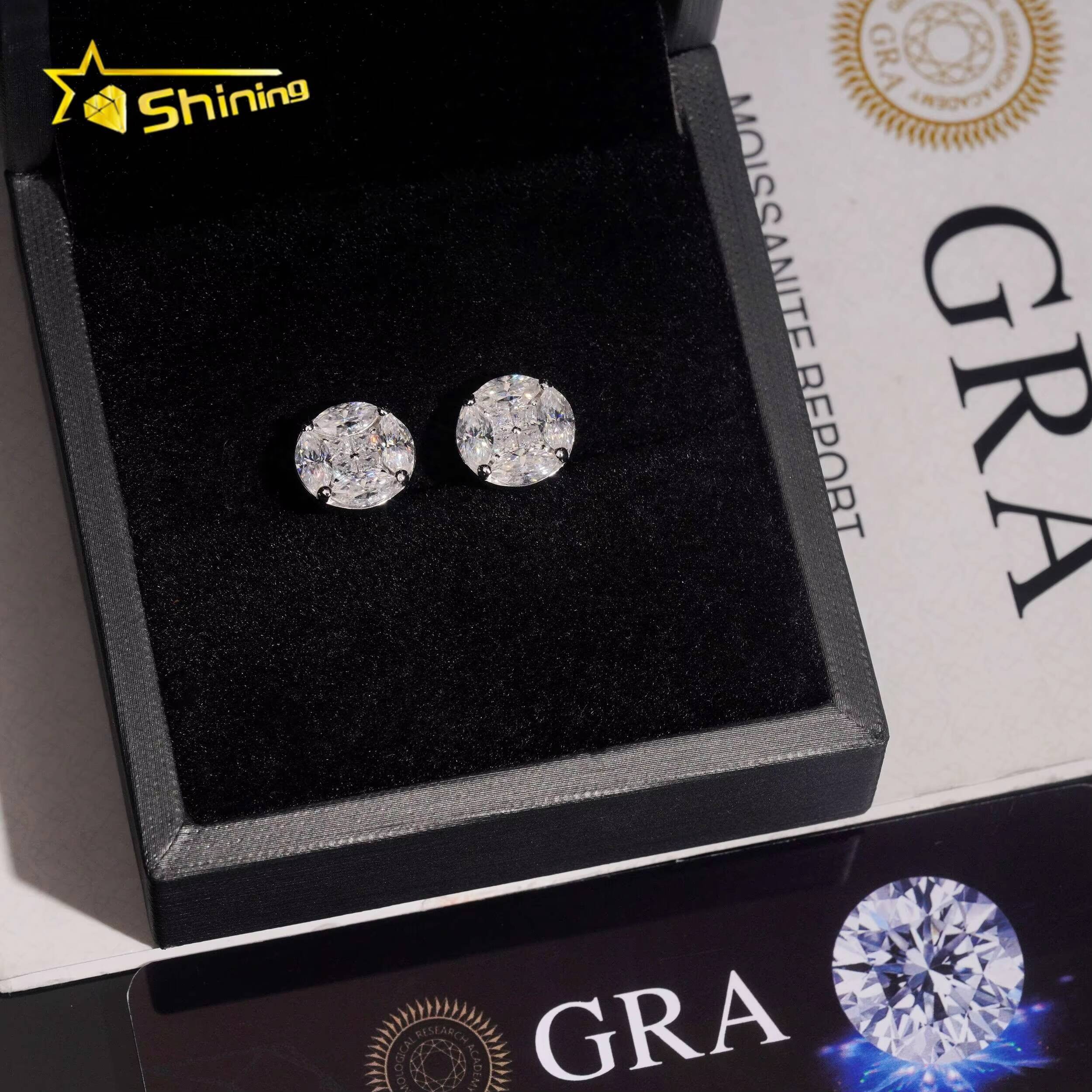 High Quality Pass Diamond Tester Unique Design Hip Hop Men Moissanite Diamond 925 Silver Earrings