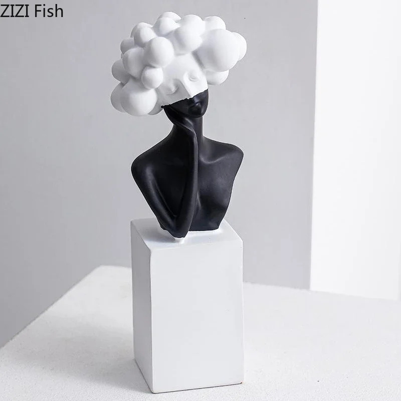 Black and White Art Sculpture Resin Character Ornaments Girl Statue Figure Sculpture Home Accessories Decoration Crafts 250407