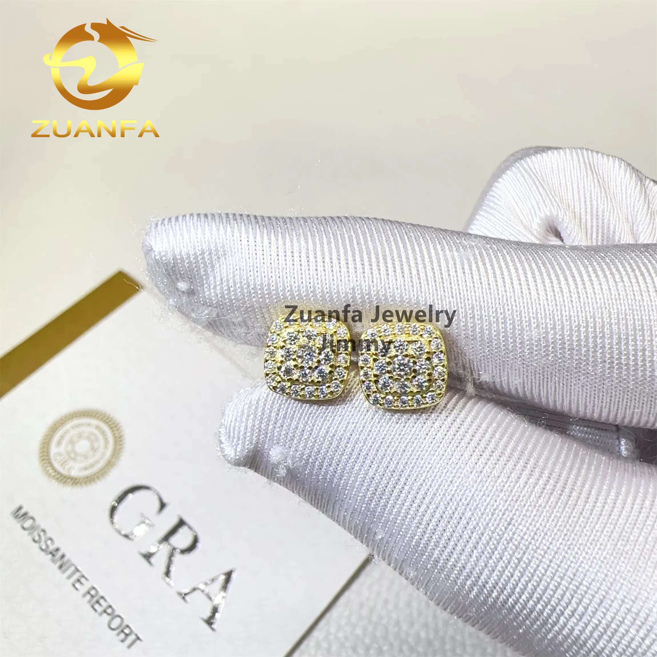 GRA Certificates 925 Sterling Silver Shining Iced Out Hip Hop 925 Silver Flawless Moissanite Diamond Stud Earrings Men