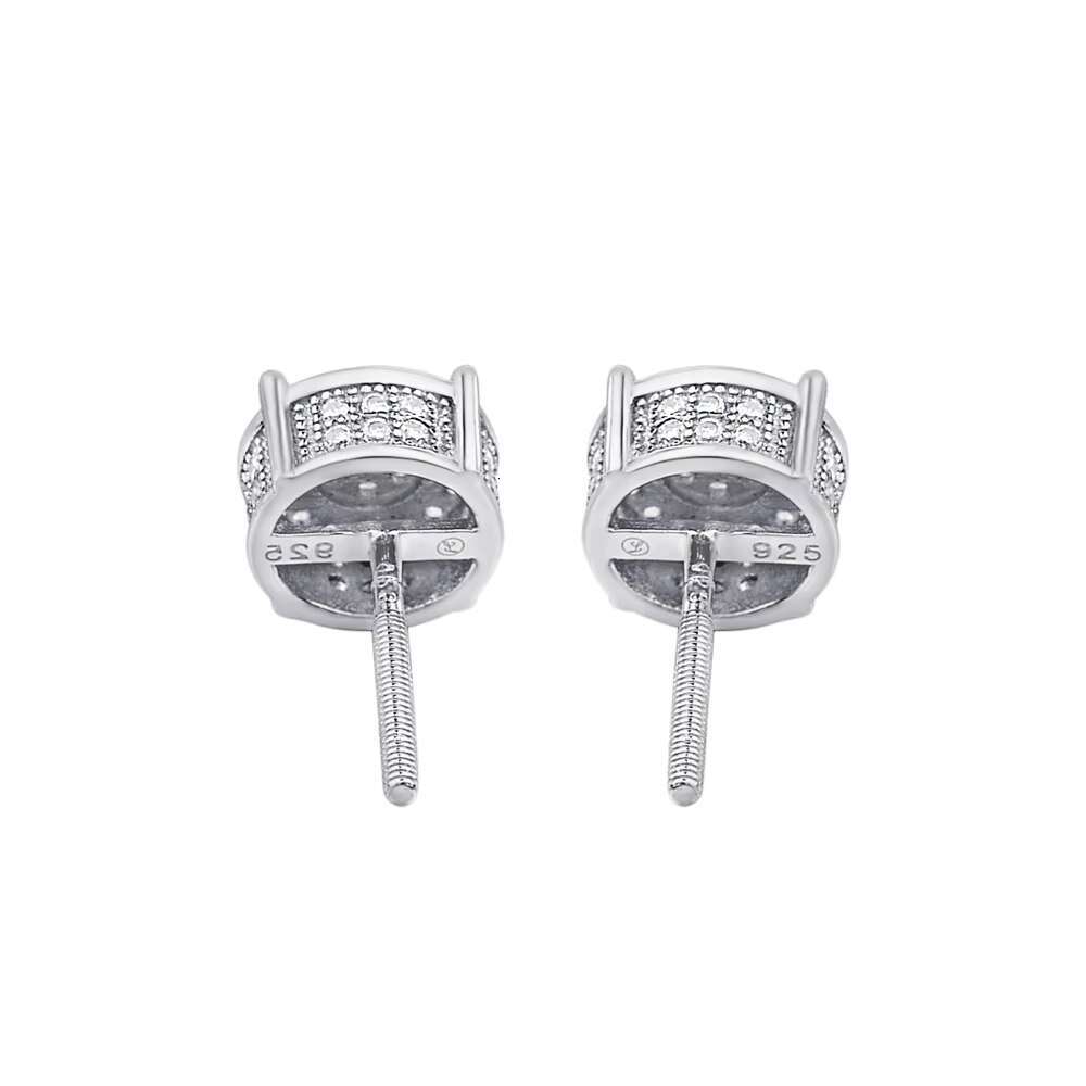 Hip Hop Jewelry Iced Out VVS Moissanite Diamond 14K White Gold Plated 925 Silver Round Stud Earrings for Men
