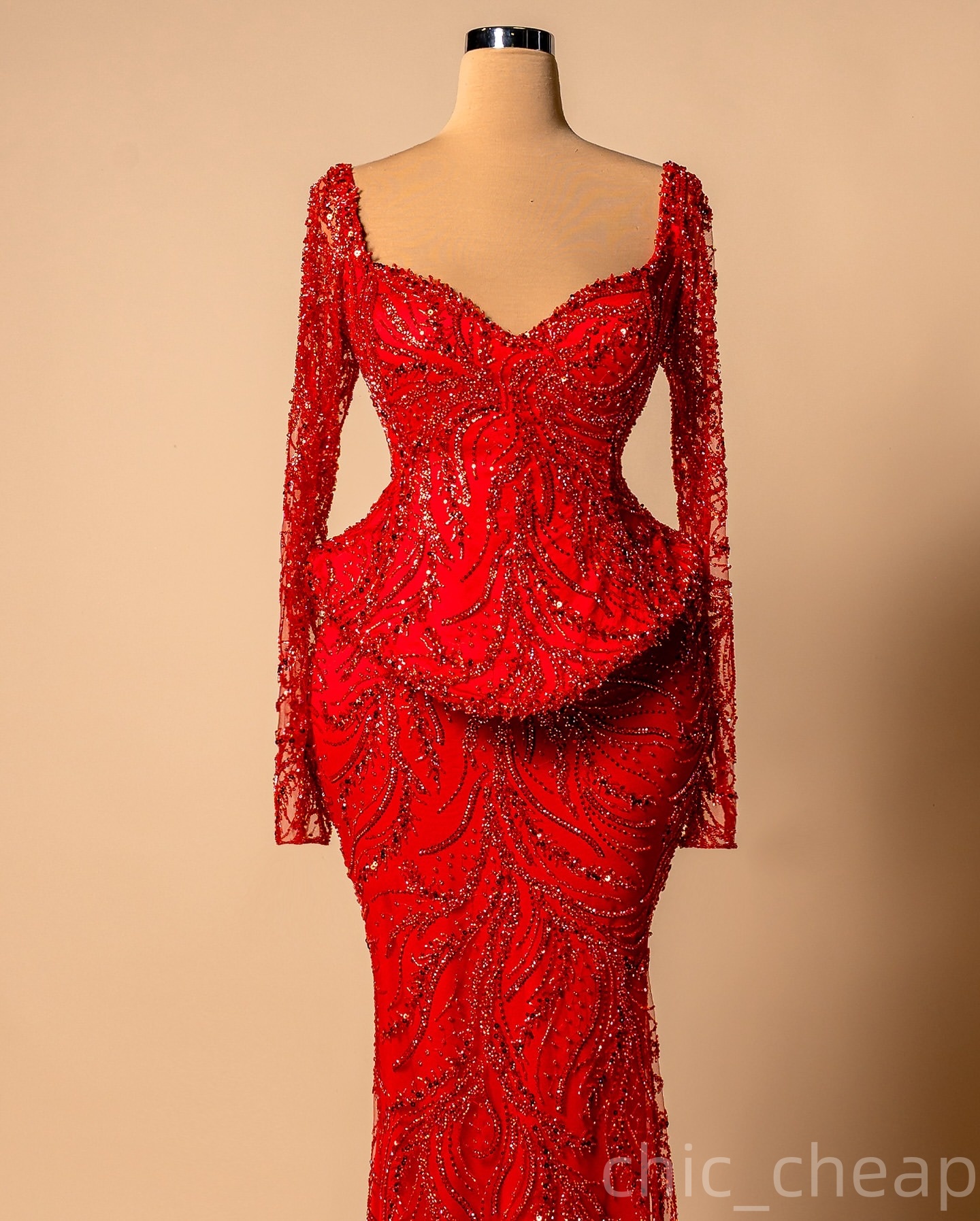 Mermaid Red Prom Dresses 2026 Sweetheart Long Sleeves Sequined Lace Evening Formal Party Second Birthday Engagement Gowns Plus Size Dress For Special 